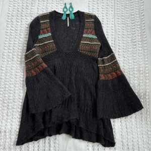 Free People Alpaca Wool Mohair Blend Bell Sleeve Knit Sweater XS